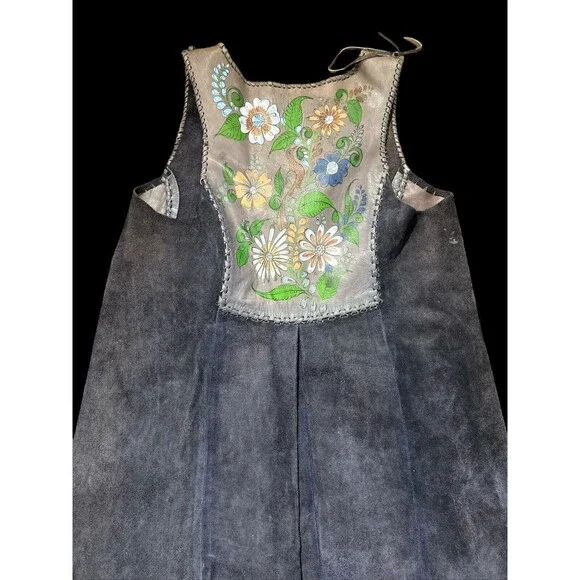Vtg 70s Char Vest Duster Jacket Hand painted Floral Flower Boho Hippie Hippy - Picture 9 of 16